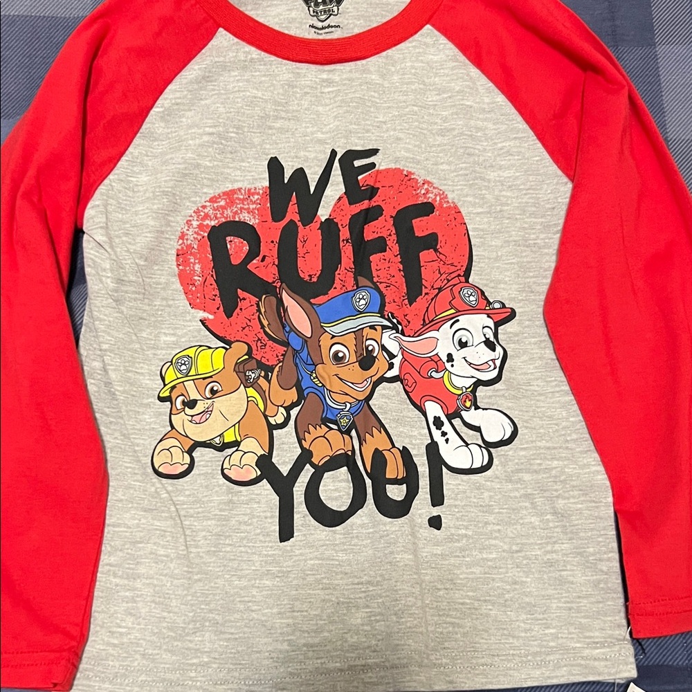 Paw Patrol Red and Gray Long Sleeve valentines Tee